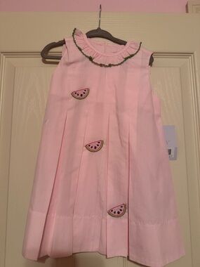 Pink Pleated Watermelon Appliqué Kids Dress